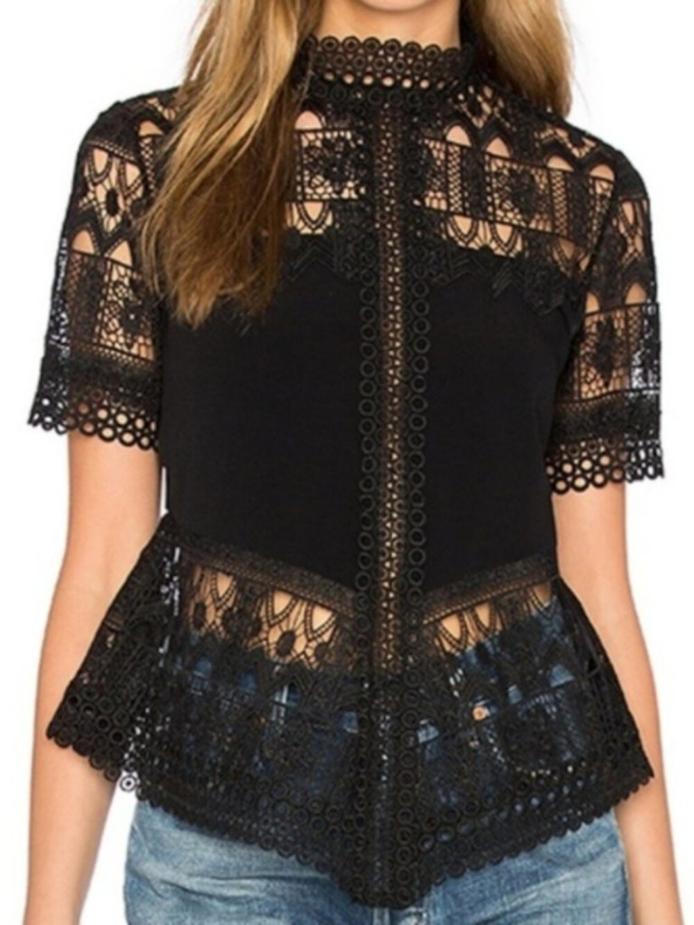 Alexis Black Lace Blouse Top Size Small